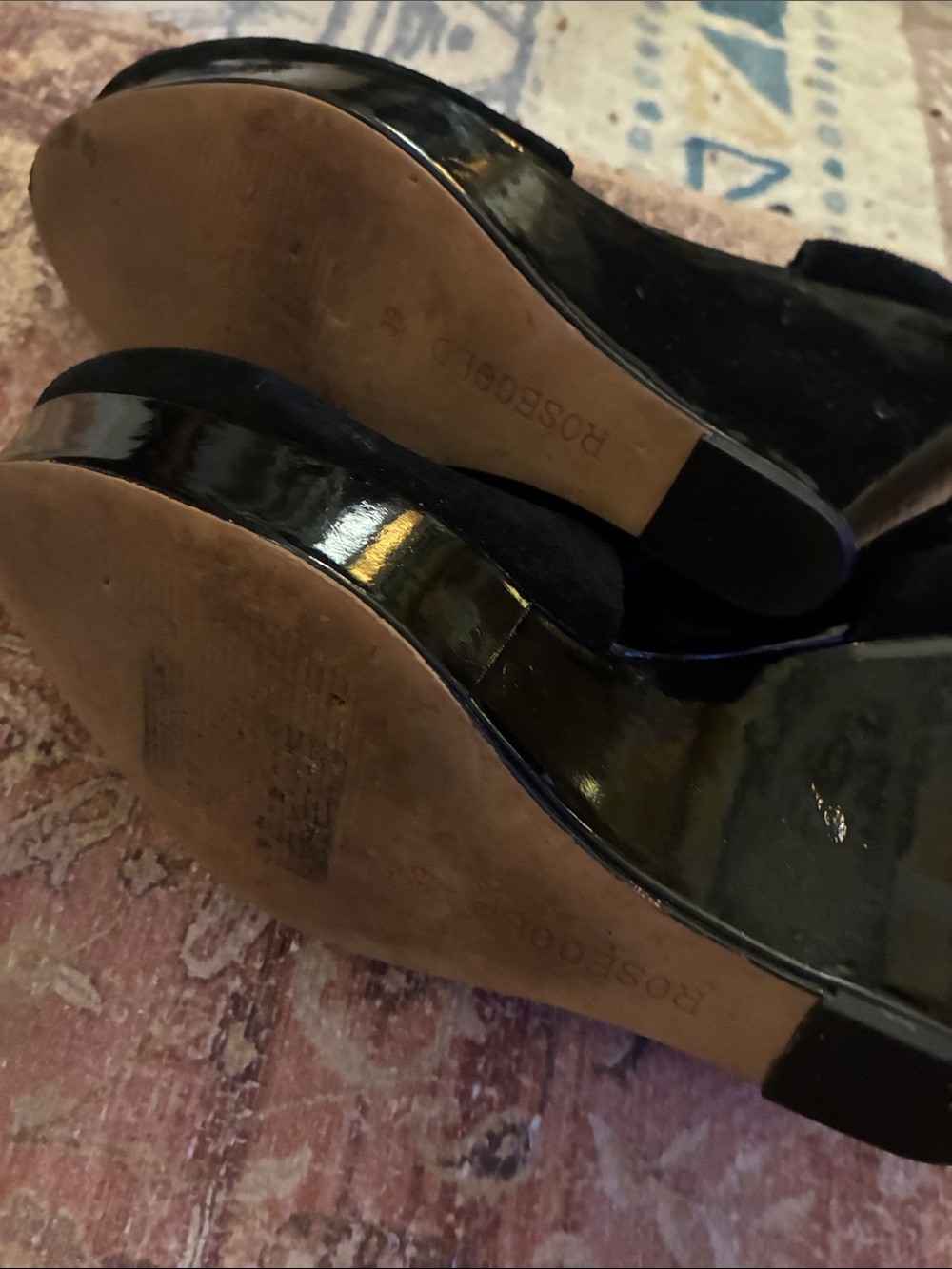 Rosegold Shoes Black Suede Cutout Wedge Heels 39 - Picture 5 of 5